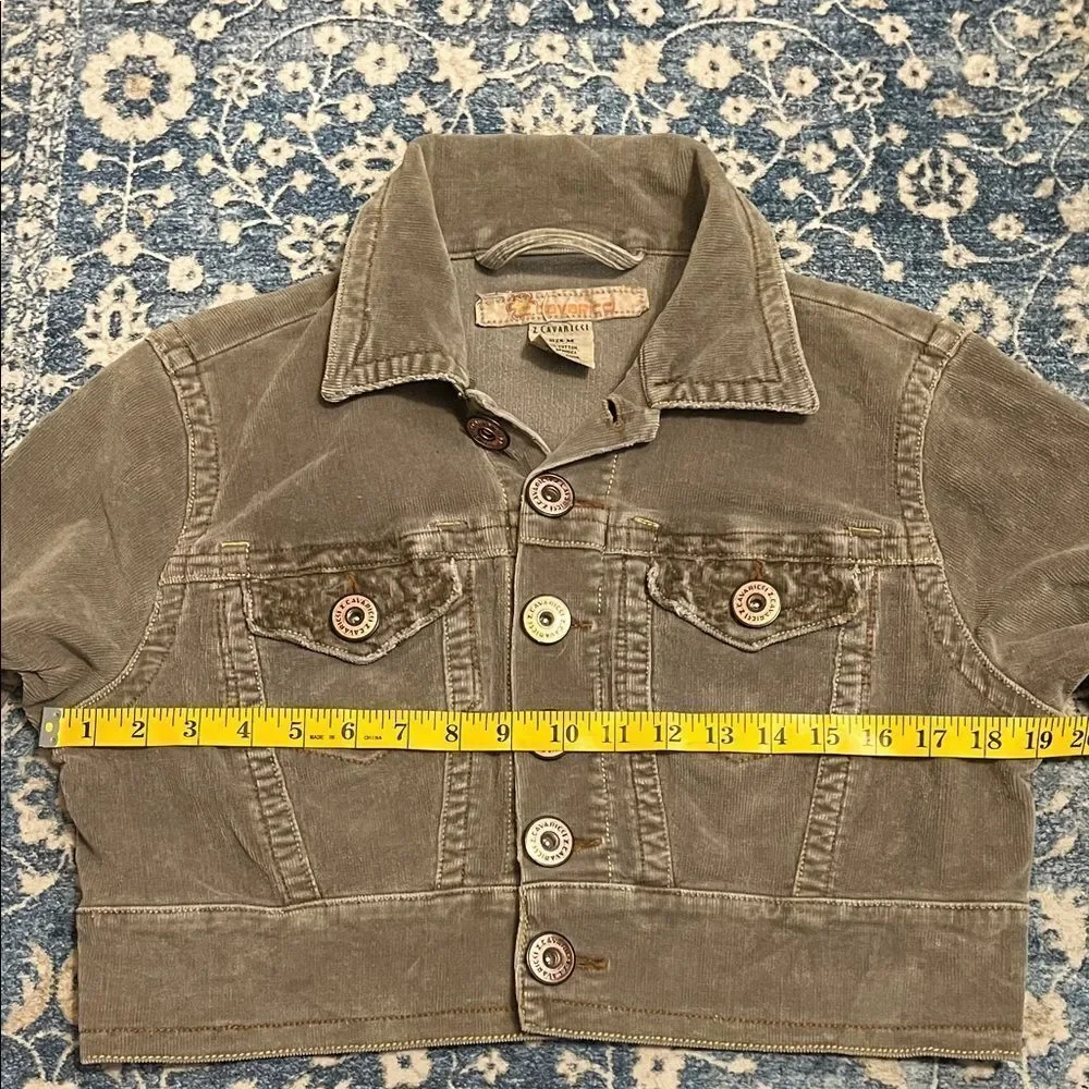 Z.Cavaricci Y2K Green Distressed Pockets Button Closure Cropped Jacket